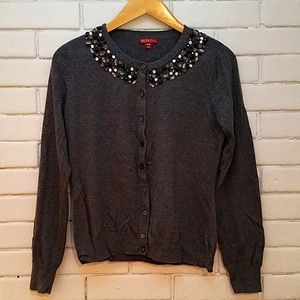 Bejeweled Gray Cardigan Sweater